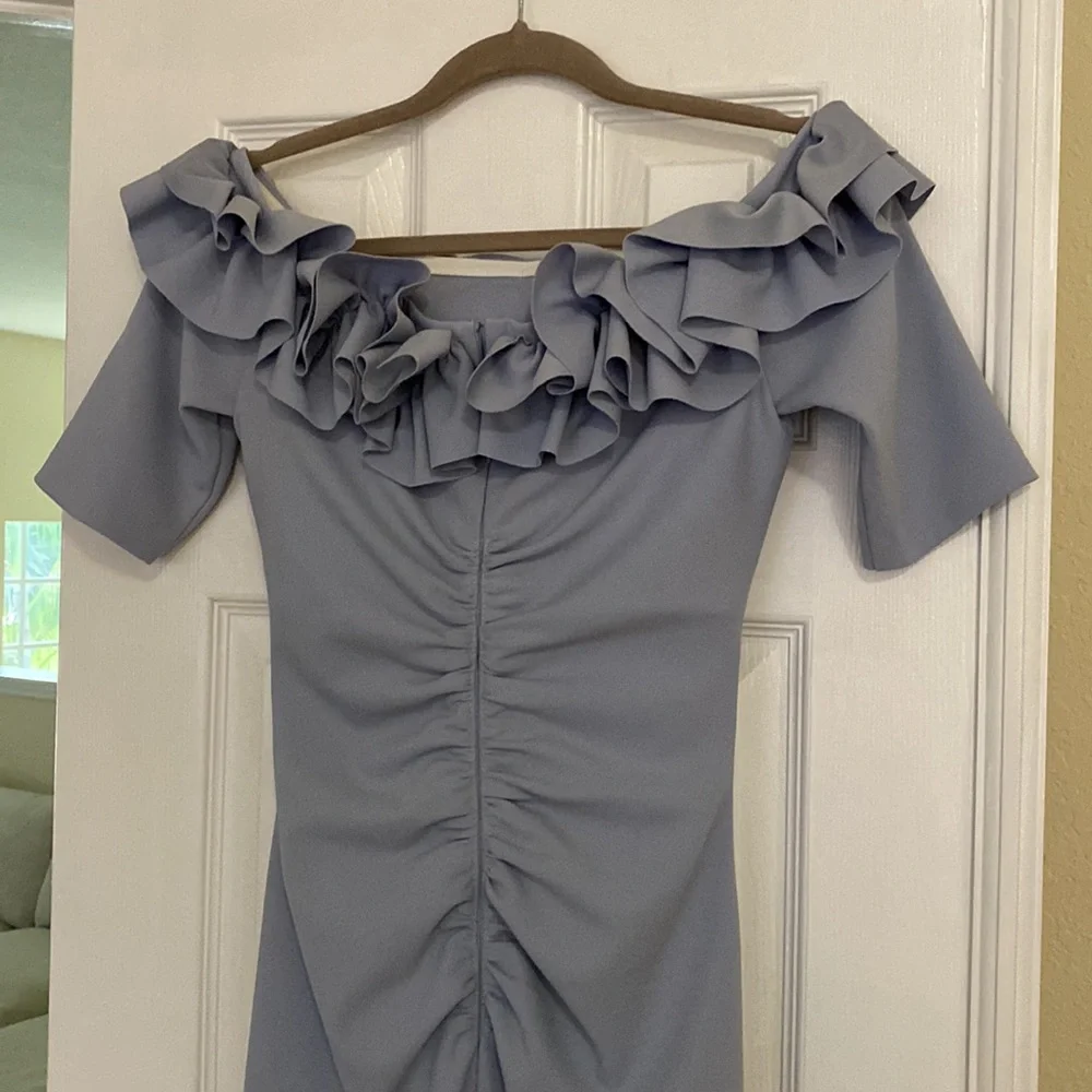 Xscape Long Blue Ruffle Dress - Picture 7 of 8
